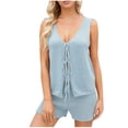 thumbnail image 2 of Womens Lounge Sets Summer Fashion Clothes V-Neck Sleeveless Lactation Tank Tops Blouse Elastic Waist Shorts Knitted Blue Outfit Sets S-XL, 2 of 7