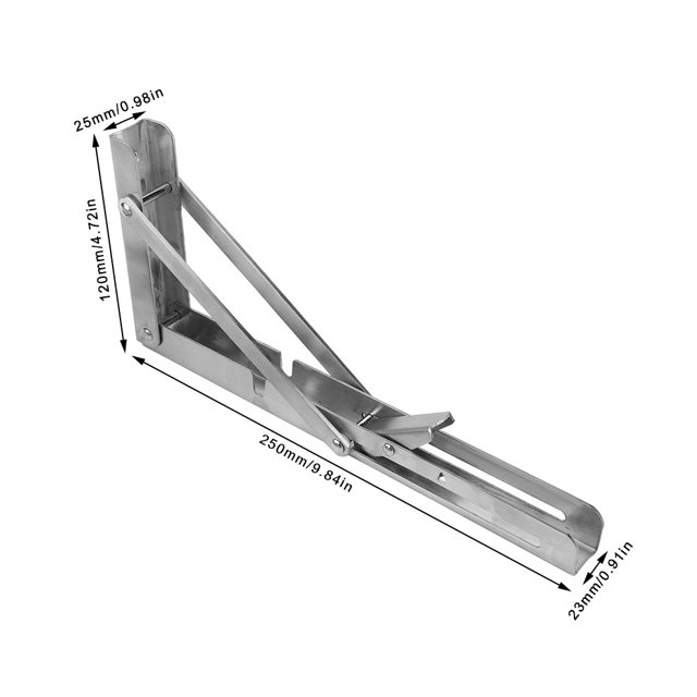Domqga 2pcs 10 Inch Folding Table Bracket Triangle Stainless Steel Wall Mount Shelf Support,Foldable Bracket,Wall Mount Support