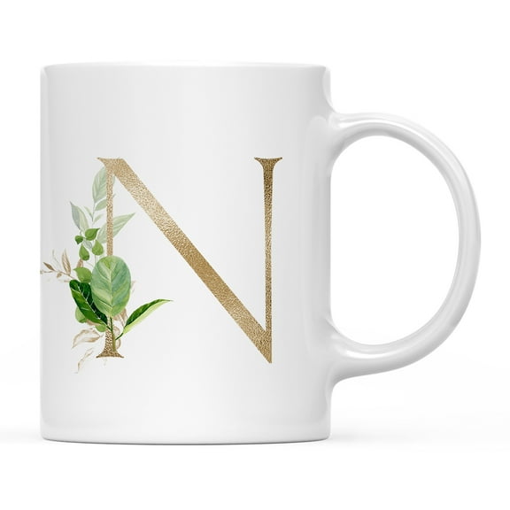 Koyal Wholesale Ceramic Coffee Mug, Exotic Tropical Monogram, Letter N