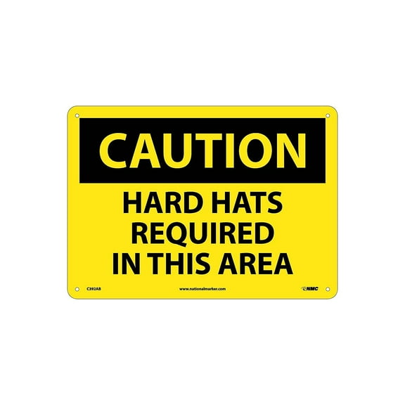 National Marker Caution Signs; Hard Hats Required In This Area 10X14 .040 Aluminum C392AB