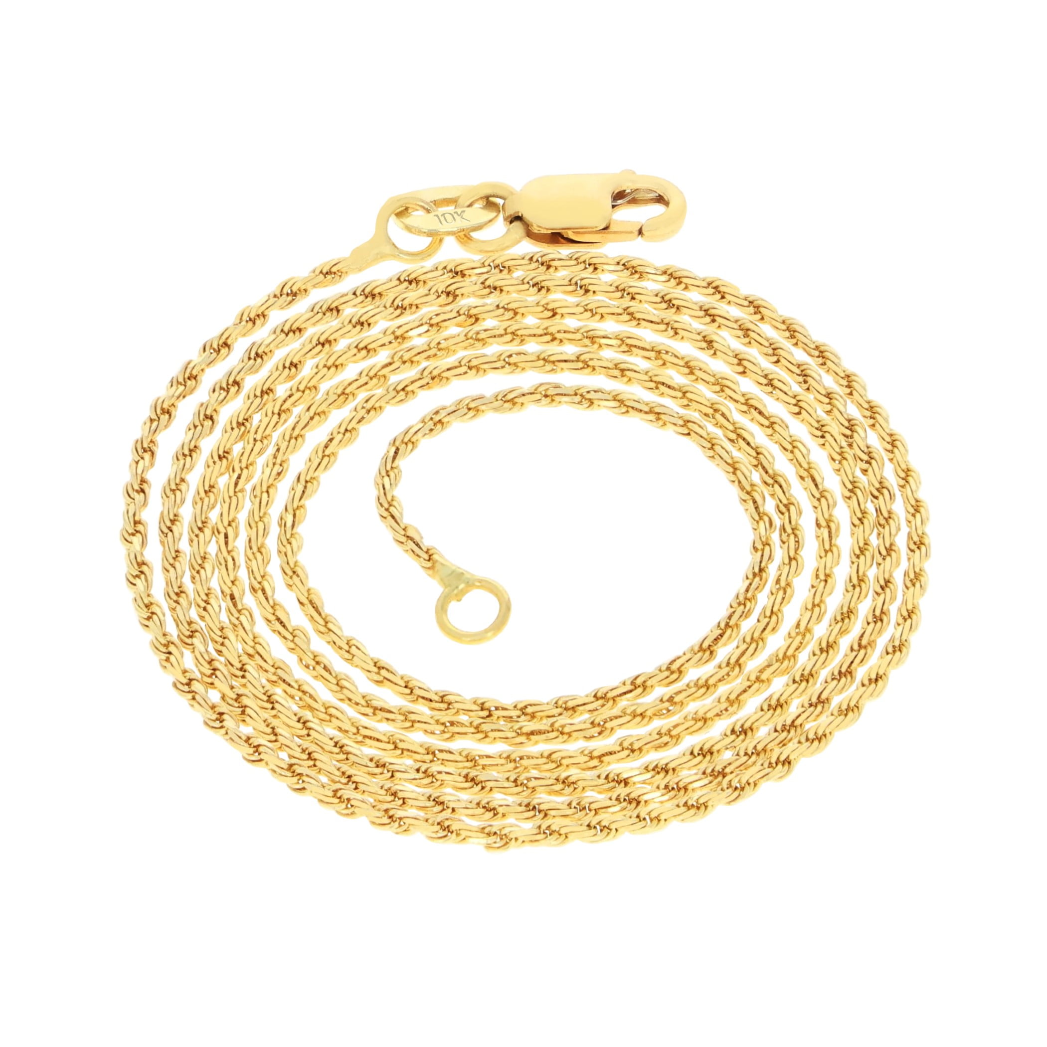 Nuragold 10K Real Yellow Gold 1mm Solid Rope Chain Diamond Cut Necklace (16"-24") Italian Jewelry for Men & Women