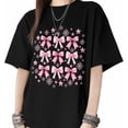 thumbnail image 1 of T Shirts for Womens Christmas Pink Bowknot Short Sleeve Graphic Tees Loose Fit T-Shirt Cotton Casual Tops, 1 of 8