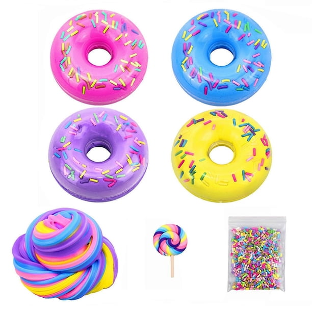 4Pcs Round Quick Recovery Clay Squeeze Toy with Lollipop Accessories Donut Candy DIY Slime Mud Kit