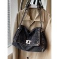 thumbnail image 2 of REMANLAND Women's Washed Denim Shoulder Bag with Chain Strap and Turn-Lock Flap, Black, 2 of 10