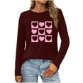 thumbnail image 3 of TaTaai Casual Comfy Women's Valentine Heart Print Long-Sleeve Blouse, Valentine's Day Daily Party Top, Round-Neck Multi-Season Tee Gift, 3 of 5