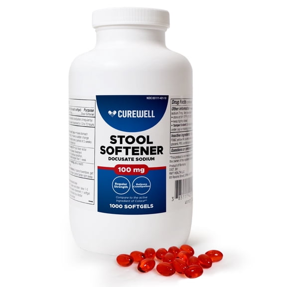 CUREWELL Stool Softener Docusate Sodium 100mg Softgels (1000 Count) | Gentle Non-Stimulant Laxative for Constipation & Irregularity | Comfortable Constipation Relief Stool Softener for Men & Women