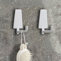 2-Pack Stainless Steel Wall Hooks – No-Drill Rust-Proof Bathroom & Kitchen Organizers, Heavy Duty Adhesive/Screw Mount for Towels, Coats (10lb Capacity, Space-Saving Trapezoid Design)