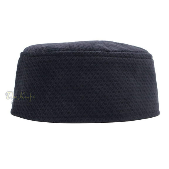 Dark Blue Smooth Velvet Semi-Rigid Kufi Hat Turkish Takke Prayer Cap