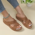 thumbnail image 4 of Tawop Womens Shoes Sandals for Women Orthopedic Casual Wedge Beach Thick Sole Sandals Brown 9, 4 of 7