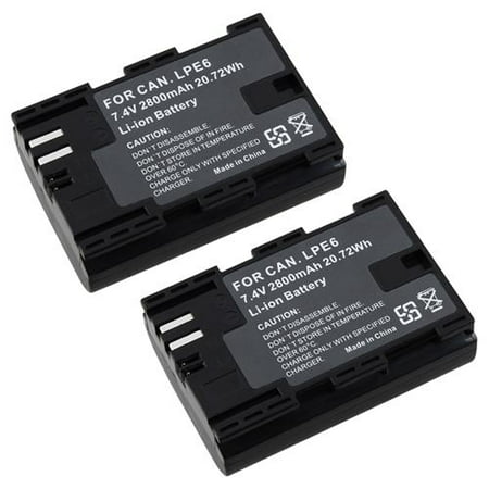 Insten 2-Pack Decoded LP-E6 Battery 2800mAH For Canon EOS 5D Mark III II 60D 70D 6D 7D DSLR Camera