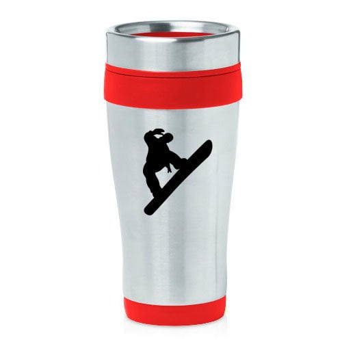 16oz Insulated Stainless Steel Travel Mug Snowboard Snowboarder (Red) by