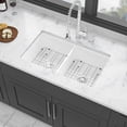 thumbnail image 3 of 32"x19"x10" Undermount Double Bowl Fireclay Kitchen Sink - Dual Mount White Porcelain Fireclay Rectangular Deep Double Bowl Sink Basin, 3 of 9