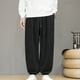 thumbnail image 1 of Pantalones largos para hombre, de ocio, de color liso, con botones, cintura elástica y cordón ajustable, de poliéster., 1 of 5