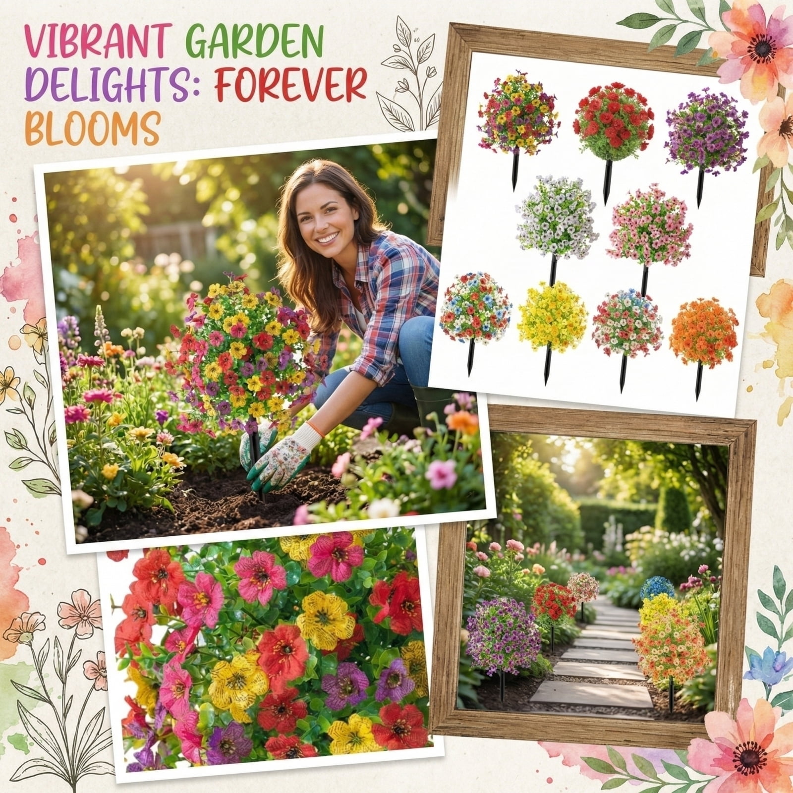 Artificial Outdoor Flowers with Ground Stake, 22" Tall UV Resistant Outdoor Faux Flowers for Garden, Yard, Planter and Porch