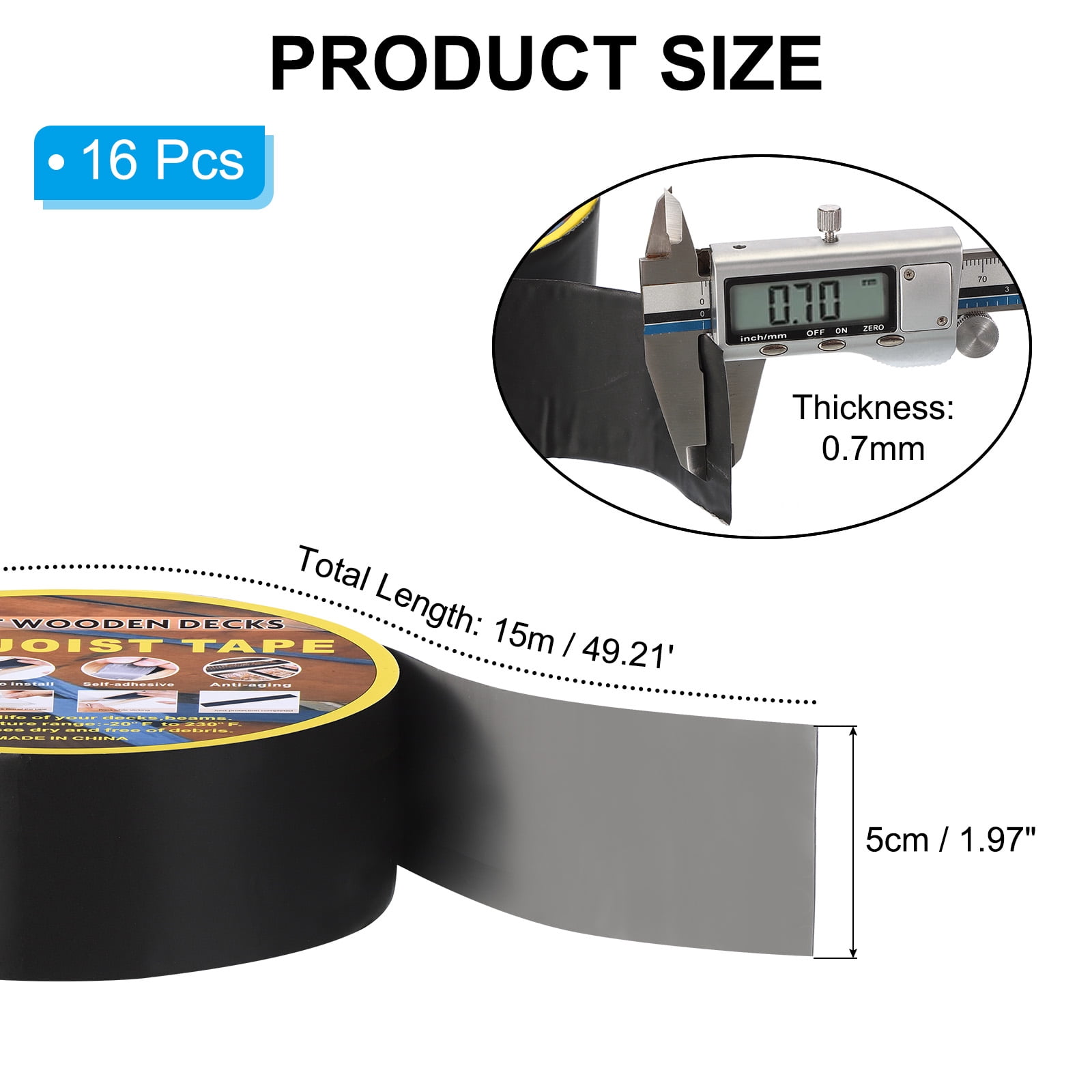Uxcell Rubber Waterproof Butyl Joist Tape for Decking Self-Adhesive Flashing Tape 16 Rolls Black 2"x 15m