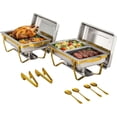 thumbnail image 1 of Ensemble de 2 Buffets de Plats Anti-Frottement de 9 QT, Plats Anti-Frottement en Acier Inoxydable pour Buffet, Réchaud de Buffet Doré avec Ustensiles de Service, Support Pliant, Porte-Carburant pour Fêtes, Traiteurs, Événements, Rassemblements, 1 of 9