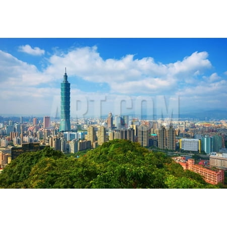 Taipei, Taiwan Skyline Viewed during the Day from Elephant Mountain. Print Wall Art By