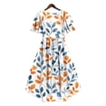 thumbnail image 7 of Summer Dresses for Women Casual Deep V Neck Puff Short Sleeve Smocked Floral Printed Pleated Flowy Beach Vacation Dress, 7 of 7