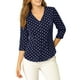 thumbnail image 2 of Blusa de mujer Inspire Chic con cuello en V, mangas 3/4, estampado de lunares y corazones, parte delantera con botones, azul oscuro, talla 3XL, 2 of 7