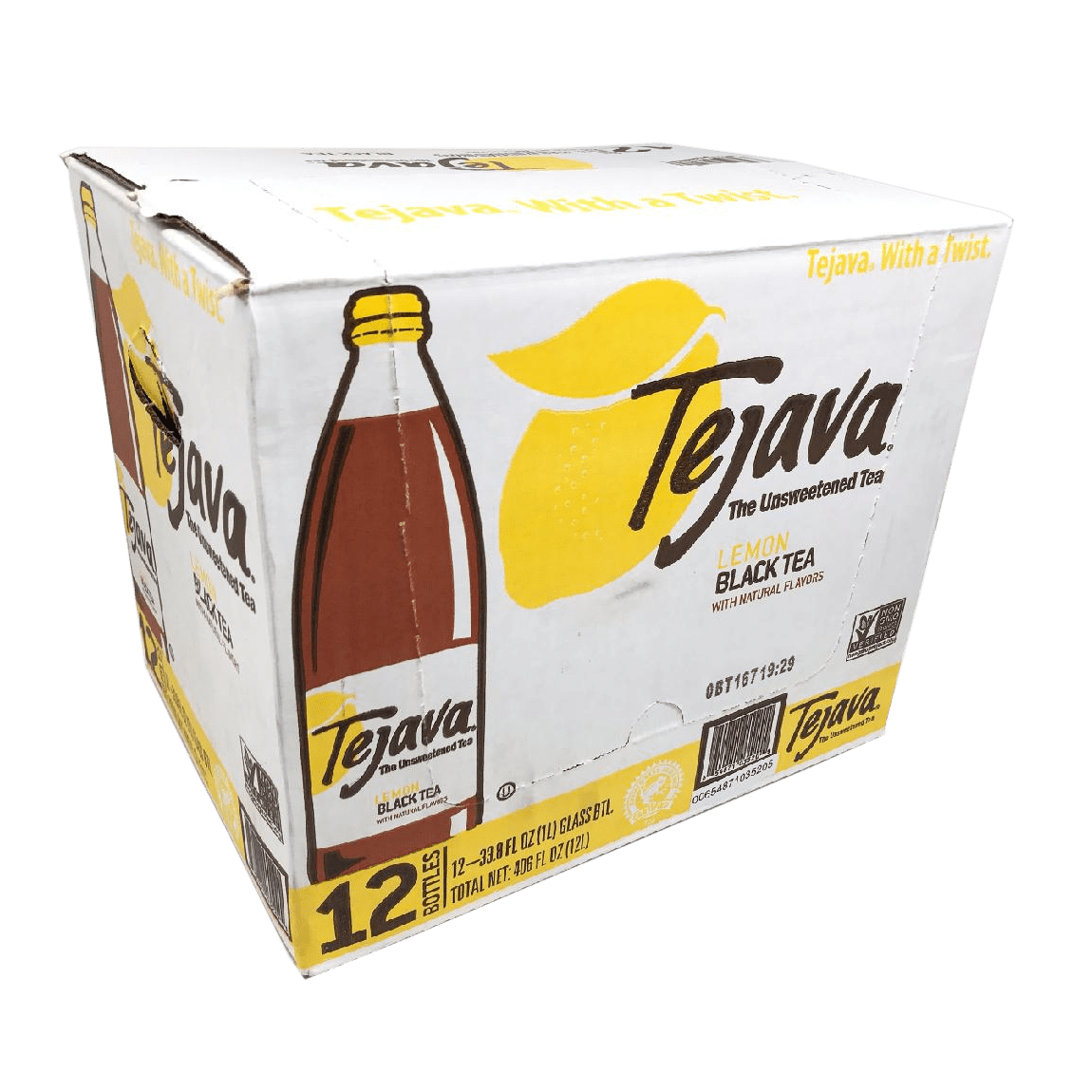 Tejava Lemon Flavored Unsweetened Black Tea, Non-GMO Verified, Glass Bottles, 1 Liter, 12 Pack