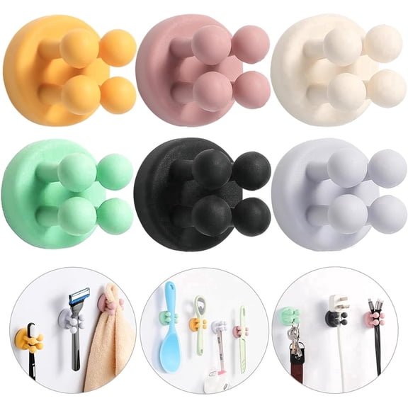 Silicone Toothbrush Holder for Shower Wall Mounted (6 Pack) Self Adhesive Razor Holder Utility Hooks for Bathroom Kitchen Kids Room, Waterproof
