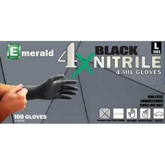 Emerald 4X Black Nitrile Gloves, 1 case (Large, Black)