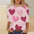 thumbnail image 2 of Womens Fashion Valentines Day Tshirts 3/4 Sleeve Crewneck Cute Heart Graphic Tee Holiday Tunic Tops, 2 of 5