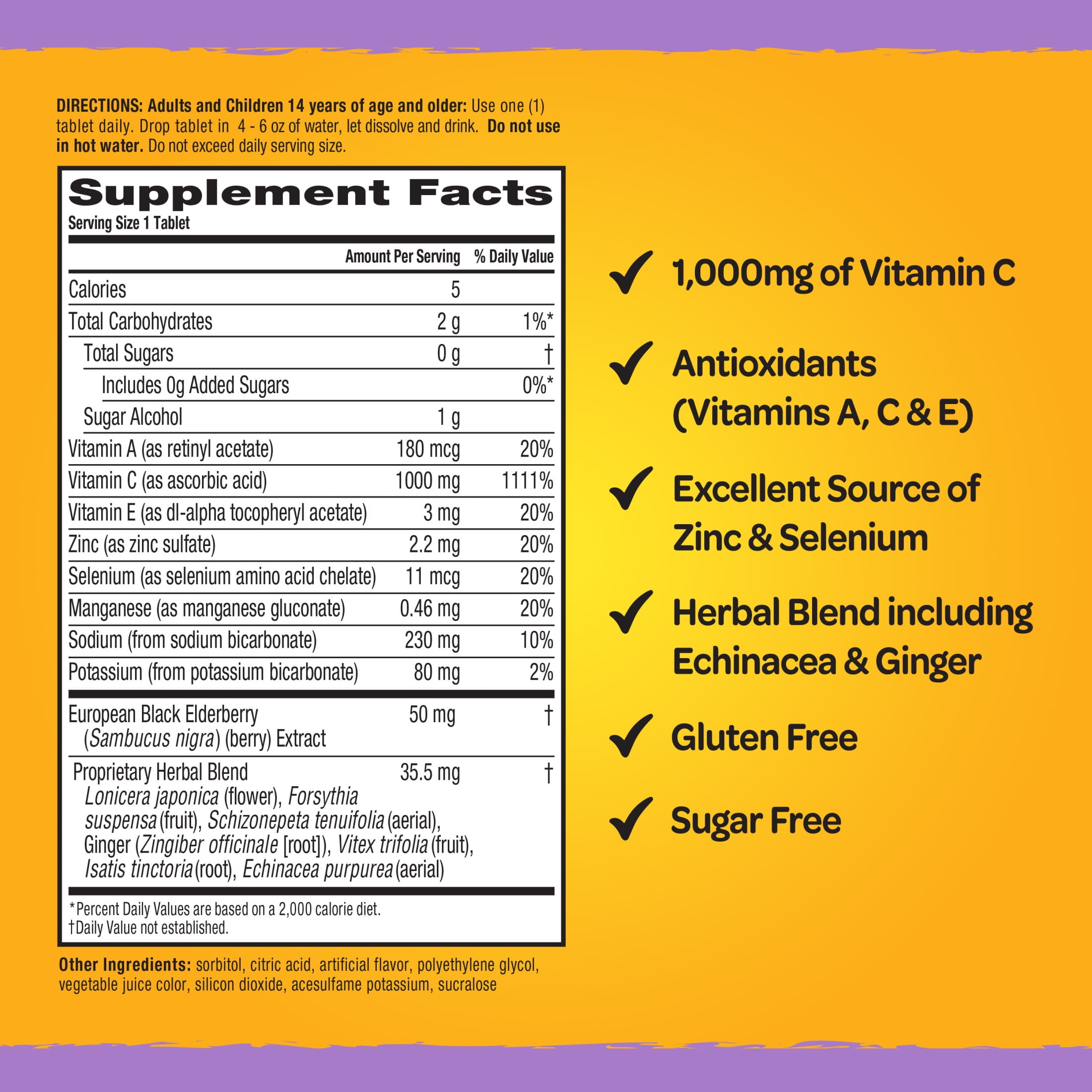 Airborne 1000mg Vitamin C Immune Support Multivitamin Effervescent Tablets, Elderberry Flavor, 20 ct
