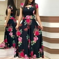 thumbnail image 1 of PENGXIANG Mode Femmes Manches Courtes Floral Boho Robe Longue Dames Robe Décontractée, 1 of 3