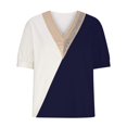 thumbnail image 5 of Women's Plain Cotton Linen Tops Short Sleeve Crewneck Casual Loose Solid Color Blouses Navy,L, 5 of 6