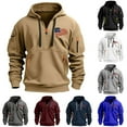 thumbnail image 5 of ZCFZJW Quarter Zip Pullover Men Long Sleeve Casual Drawstring Patriotic US Flag Print Hoodies Vintage Tactical Jacket Big and Tall Regular Fit Cotton Outwear Coat with Multi-Pockets XXXL, 5 of 5