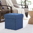 thumbnail image 2 of Ornavo Home Foldable Tufted Linen Storage Ottoman Square Cube Foot Rest Stool/Seat - 15" x 15" x 15", 2 of 4