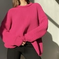 thumbnail image 3 of comerut O-Neck Long Sleeves Ribbed Trim Coarse Yarn Sweater Jumper Winter Solid Color Loose Warm Pullover Sweater Female Clothing, 3 of 8