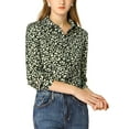 thumbnail image 6 of INSPIRE CHIC Valentine's Day Women's Button Down Shirt Ditsy Floral Long Sleeve Point Collar Office Top L Dark Green, 6 of 9