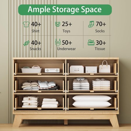 FANRAL 6 Drawers Dresser Fluted Dresser for Bedroom,Wooden Chest of Drawers Modern Dresser for Closet,Natural Oak Dresser