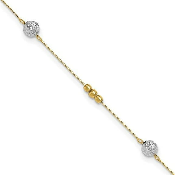 Primal Gold 14 Karat Two-Tone Beads 9-inch Plus 1-inch Extension Anklet