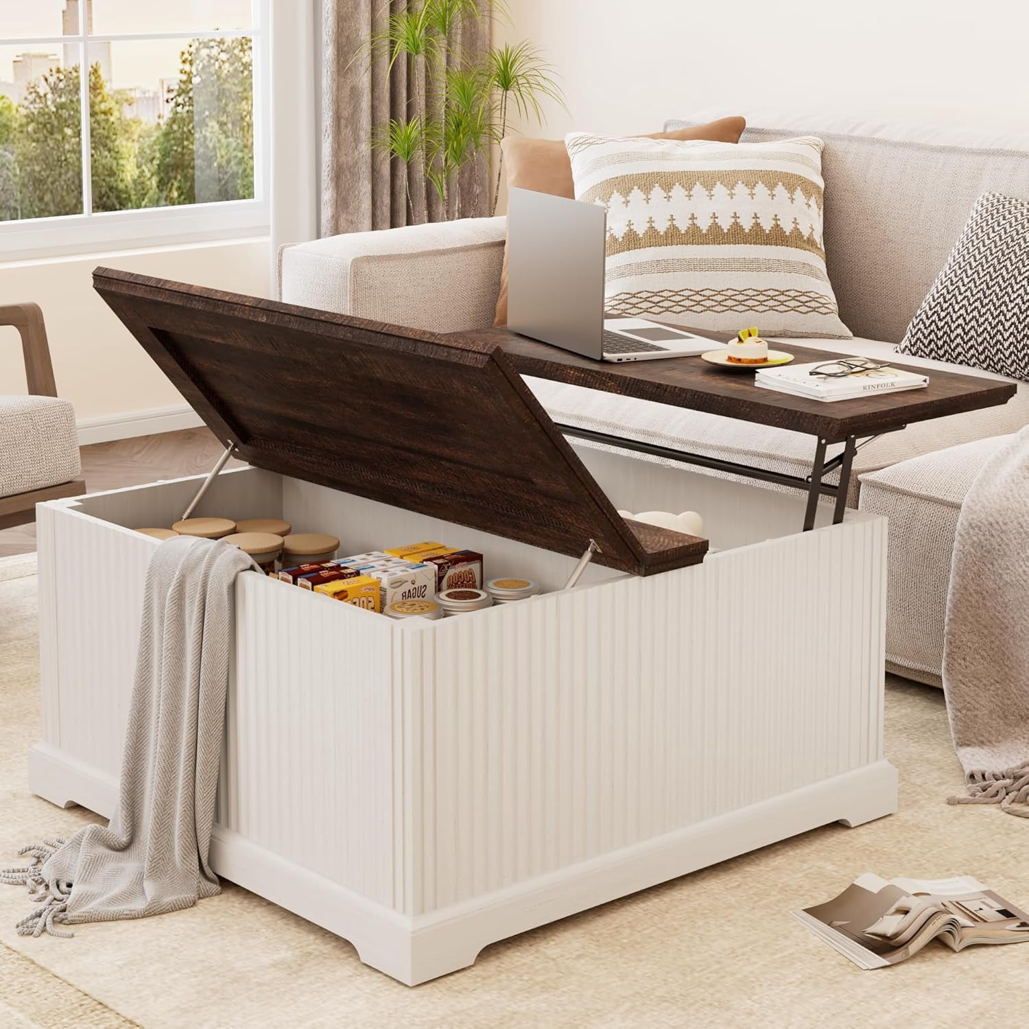 GUNAITO Lift Top Coffee Table with Storage, Square coffee table