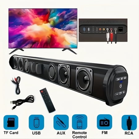 4D Surround Sound Portable Wireless Bar Speakers with Subwoofer, USB Plug & Play for TV, Laptop & Home Theater