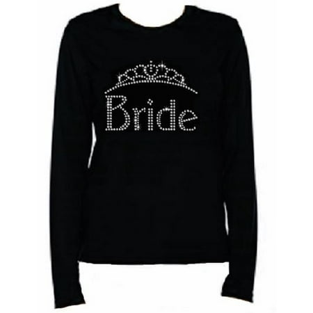 - Rhinestone Womens T Shirt Bride JRW-143 - S / Womens Long Sleeve Crewneck T-Shirt