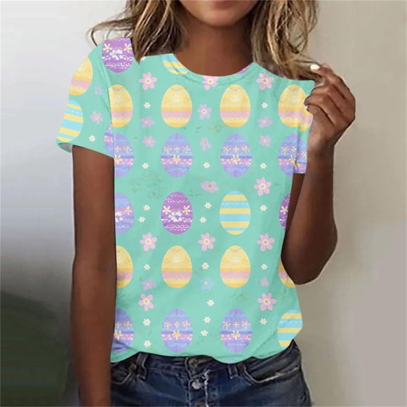 Haivin Womens Tops Dressy Casual Fashionable Casual Pullover Printed Short Sleeved Round Neck Shirt Summer Outfits