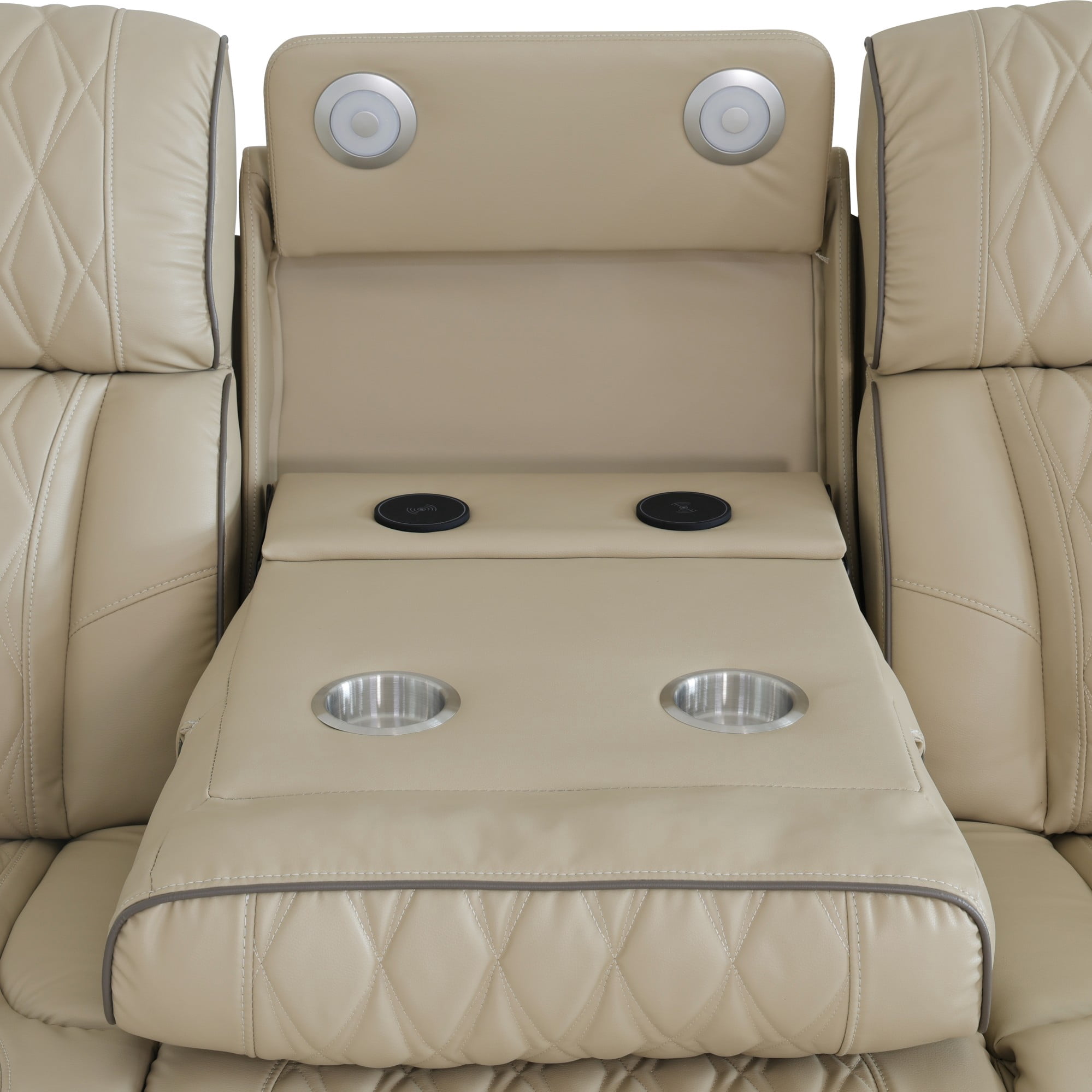 Gewnee 3-Seat Power Adjustable Sofa with 2 Recliners, Console & Cup Holders, Air Leather, Adjustable Recline, Ideal for Living Room,Beige
