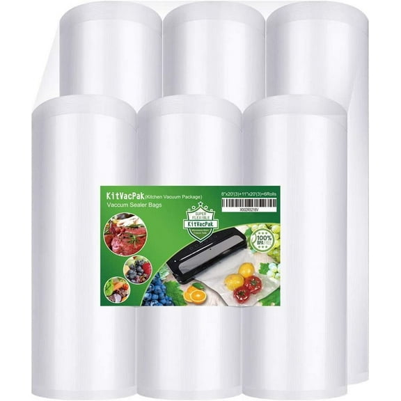 6 Pack 8"x20'(3Rolls) and11"x20' (3Rolls) Vacuum Sealer Bags Rolls with BPA Free and Heavy Duty,Commercial Grade Vacuum Seal Freezer Bags Rolls Compatible with Any Type Vacuum Sealer