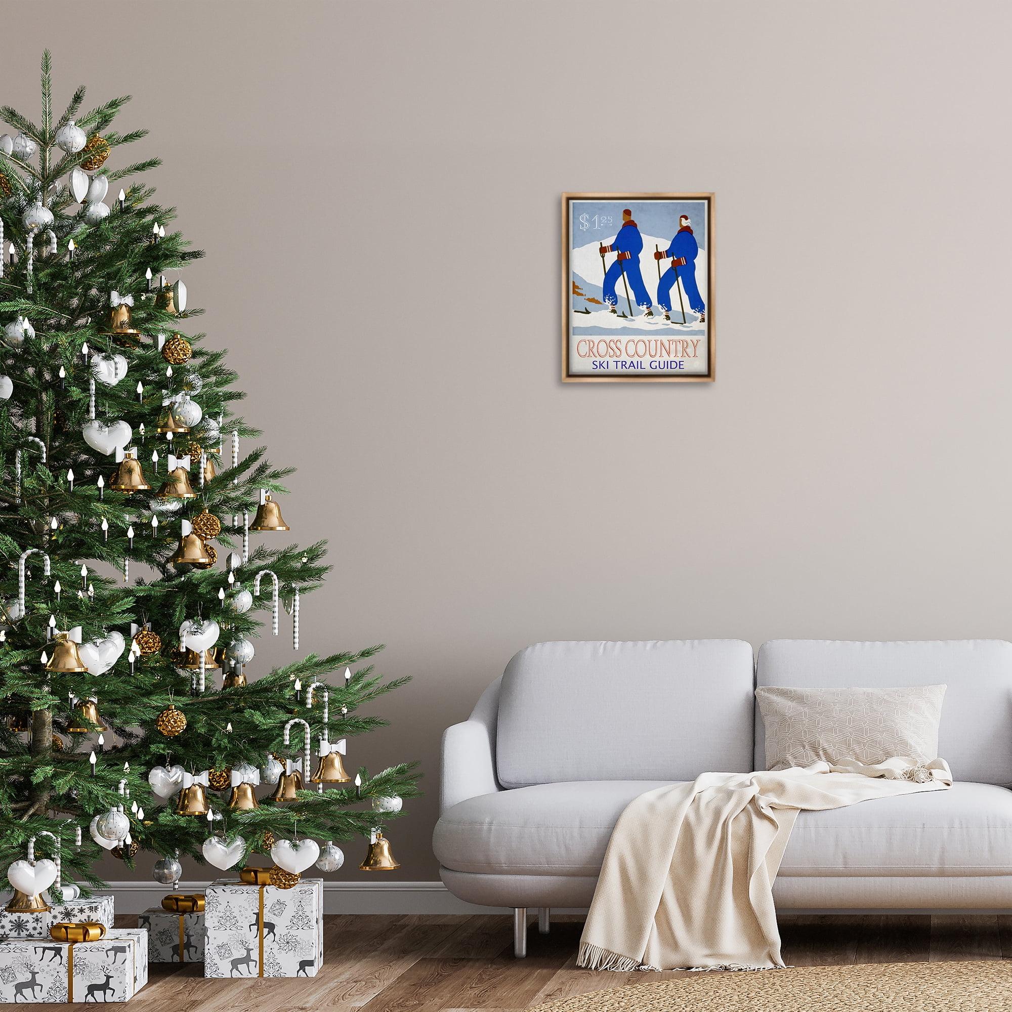 Stupell Industries Vintage Cross Country Ski Sports Painting Brown Floater Framed Canvas Art Prints Wall Art, 17 x 21