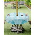 thumbnail image 3 of Aqua Boho Outdoor Tablecloth - 60 Inch Round Dining Table Cover, Vintage Floral Contemporary Art Waterproof Outdoor Table Cloth with Umbrella Hole & Zipper for Picnic/Patio/Party, 3 of 5