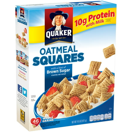 Quaker Oatmeal Squares Breakfast Cereal, Brown Sugar, 14.5 oz Box ...