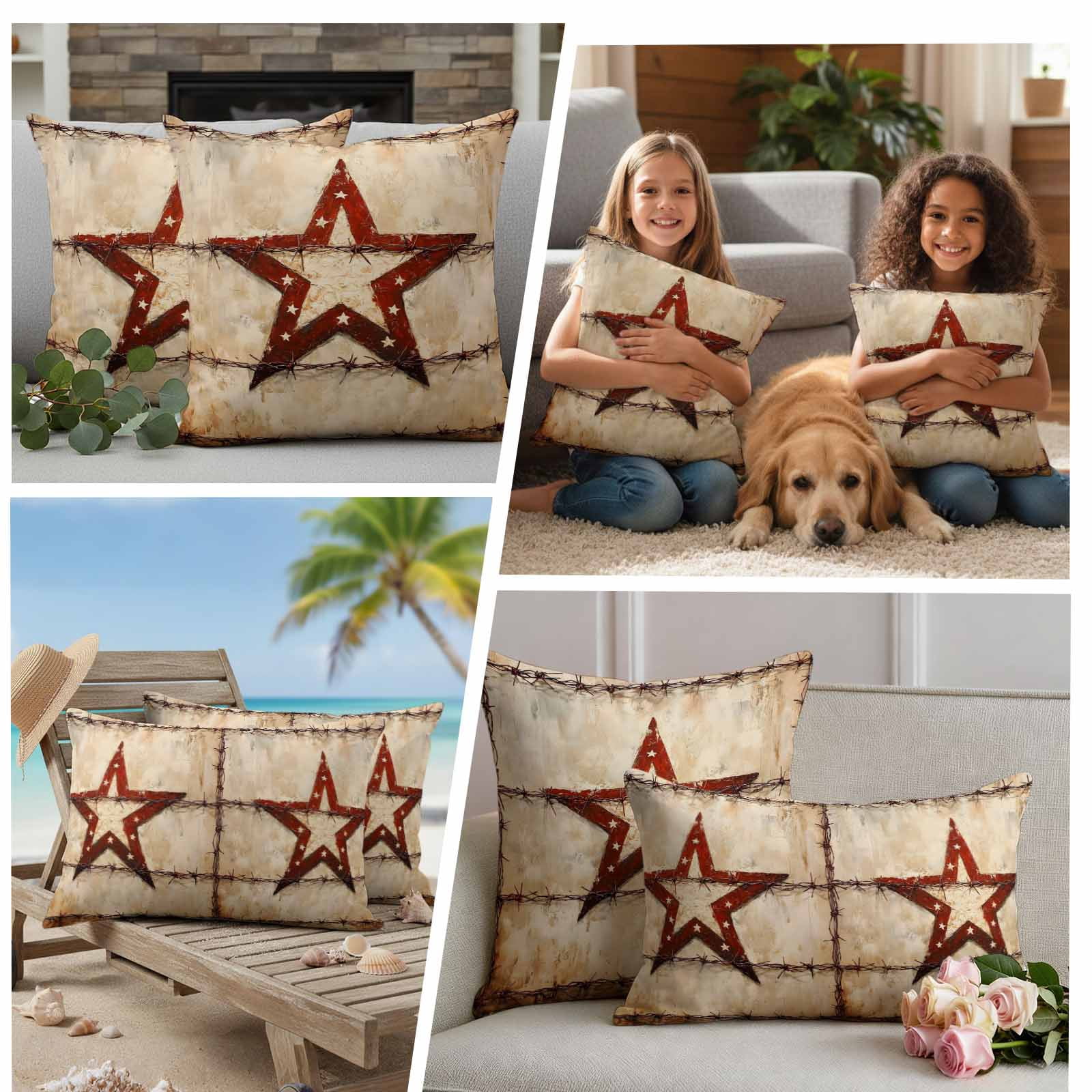 Texas Star Western Outdoor Waterproof Pillow Covers, Country Retro Vintage Decorative Square Throw Pillowcase Sofa Cushion Sham for Patio/Couch/Chair, 18"x18" 2 Pack
