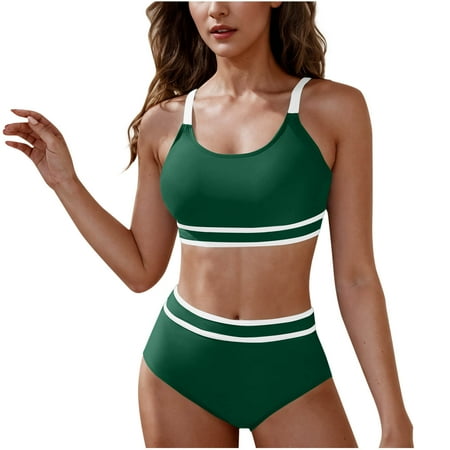Yghzkop Womens Color Block Bikini Set U Neck Adjustable Backless Two Piece Swimsuit Sexy Summer Swimwear Push Up Padding Tummy Control