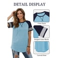 thumbnail image 2 of TEMOFON Summer Short Sleeve Tops for Women Color Block Casual Tunic Crew Neck Cute Striped T Shirts Babyblue, 2 of 7