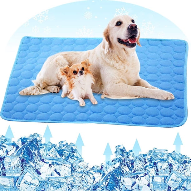 Alfombrilla refrescante para perros, cojín refrescante para dormir, manta fría lavable de seda helada para sofá/cama de caseta, azul (S)