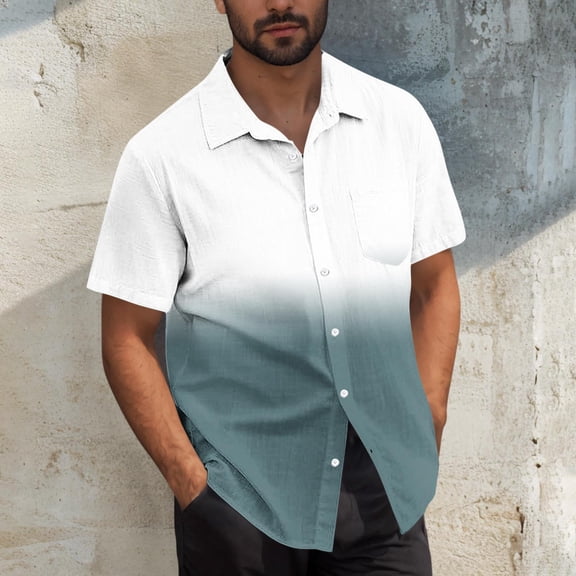 S-5X Plus Size Shirts for Men with Pocket Big & Tall Short Sleeve T-Shirts Mens Casual Gradient Printed Button-Down Collared Hawaiian Beach Tees Tops